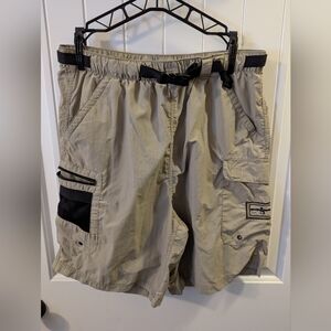 Men's Tan Cargo Shorts with Black Accents
